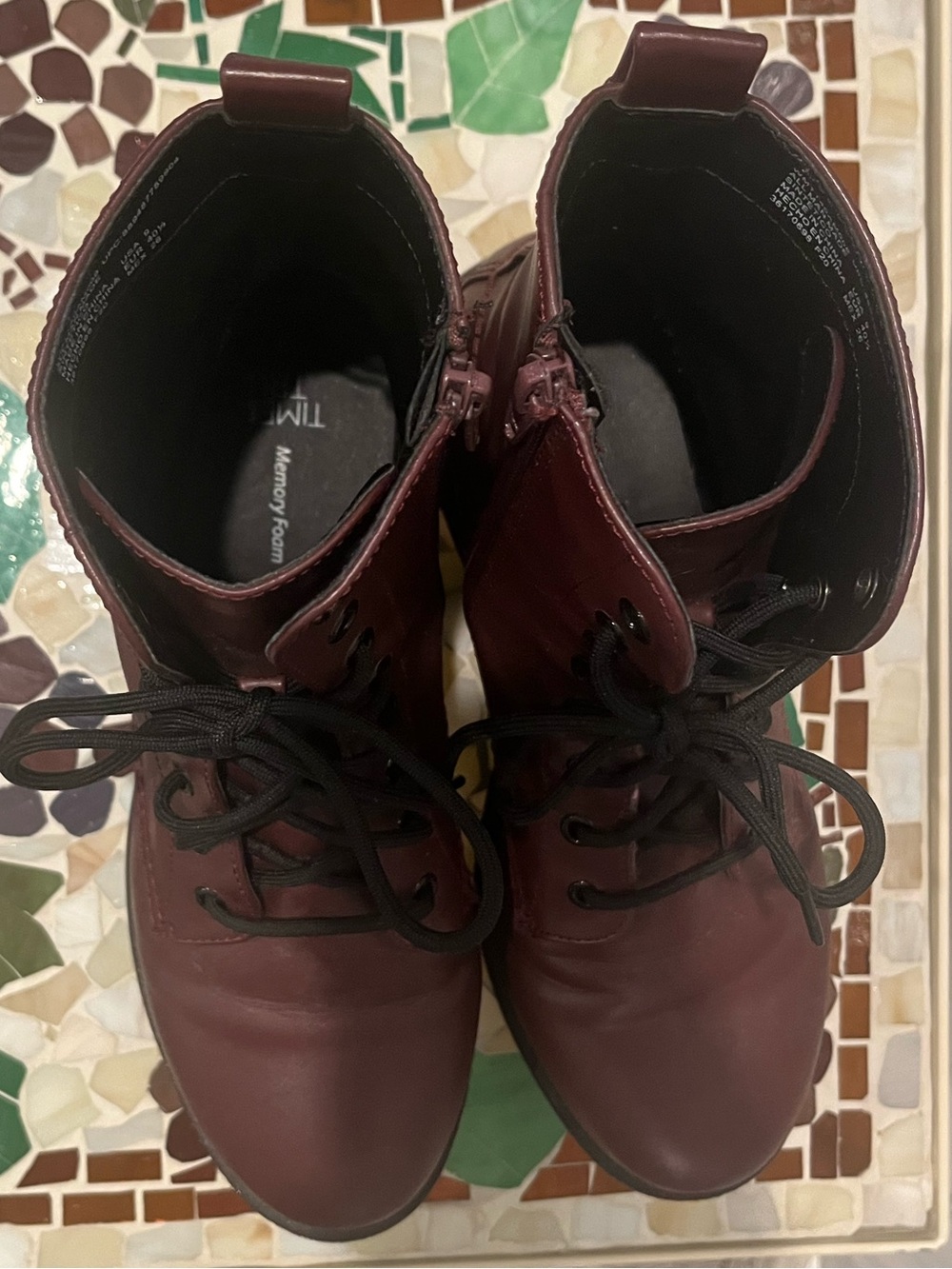 Burgundy Lace-Up Combat Boots - Picture 4 of 7
